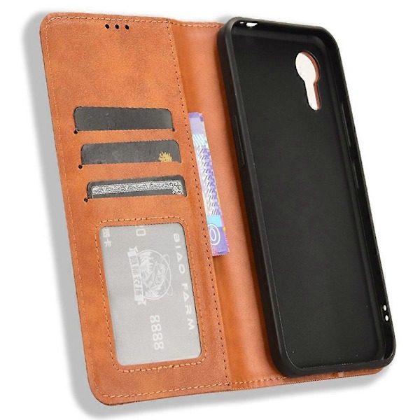 Til Samsung Galaxy Xcover 7 Wallet Case PU Læder Stand Retro Telefon Cover[D] Brown