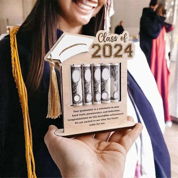 2024 Plånbok i trä för studenten, examenspresent, svart [D]
