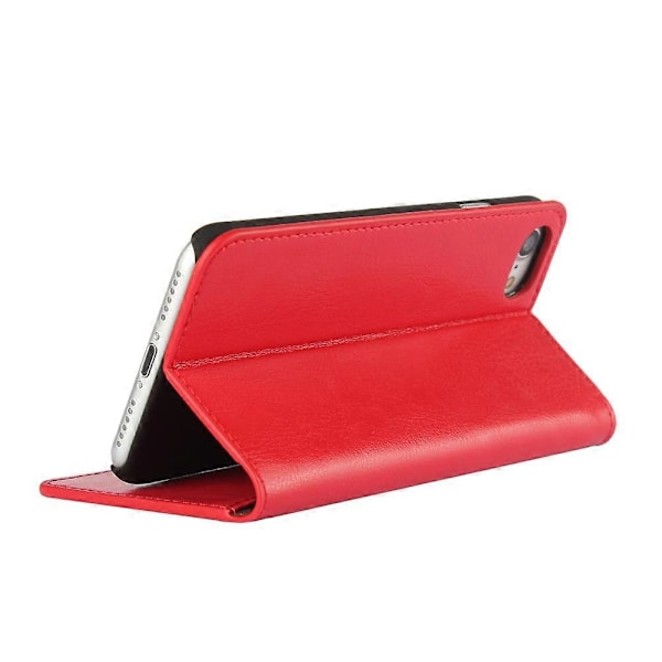 Til iPhone SE (2020)/SE (2022)/8/7 4,7 tommer Olie-kant Crazy Horse Ægte Læder Fastgjort Hård PC Indvendig Etui Tegnebog Stativ Flip Telefon Cover - Sort Red