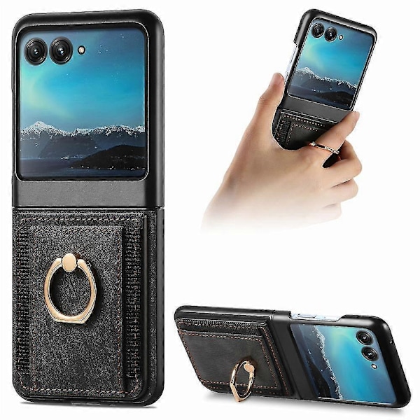 Plånboksfodral för Motorola Razr 50 Ultra, PU-läder Stötsäkert Skyddande Fodral med Kortfack & Metallringhållare
