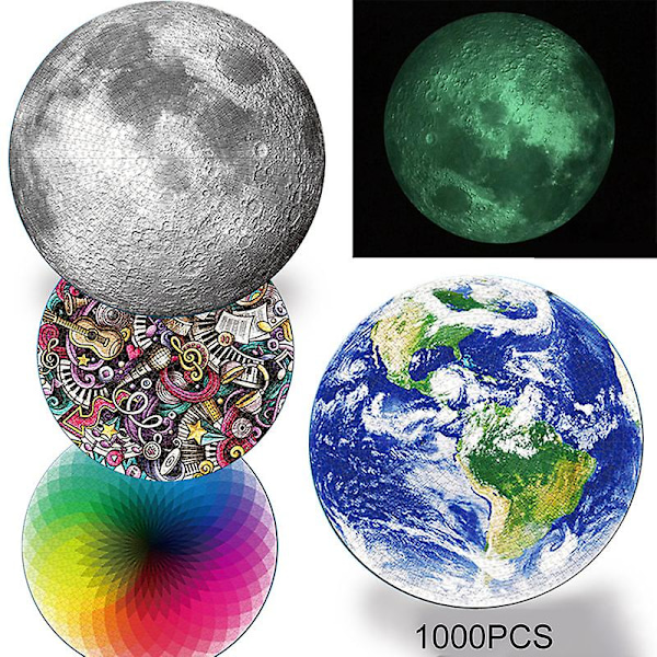 1000 Brikker Papirpuslespill for Barn Voksne Rundformet Puslespill Voksne Dekompresjonsleker[D] Round Puzzle Earth