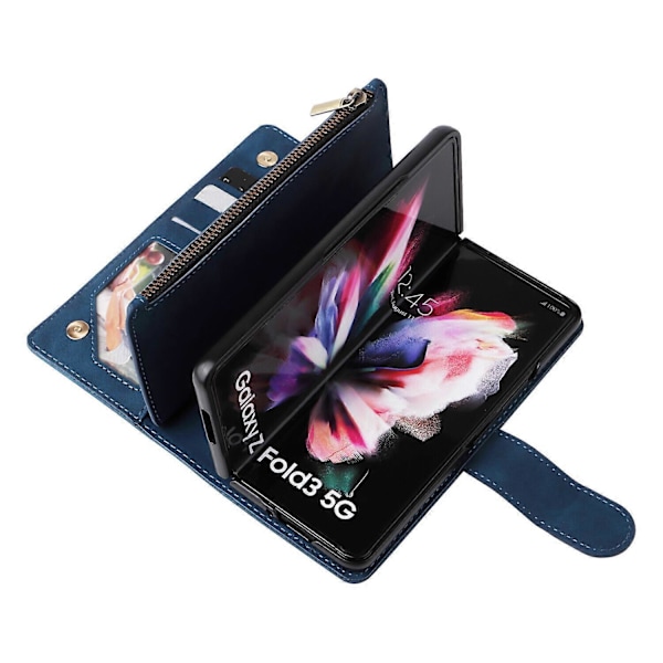 Fodral för Samsung Galaxy Z FOLD 3 5G Läder Magnetisk Handväska Dragkedja Fickficka Armband Kompatibel med Samsung Galaxy Z FOLD 3 5G Fodral