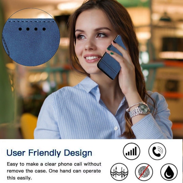 Læder Magnetisk Lukning Etui med Flip Wallet Støttefunktion Cover til [D] Blue Samsung Galaxy A6 2018