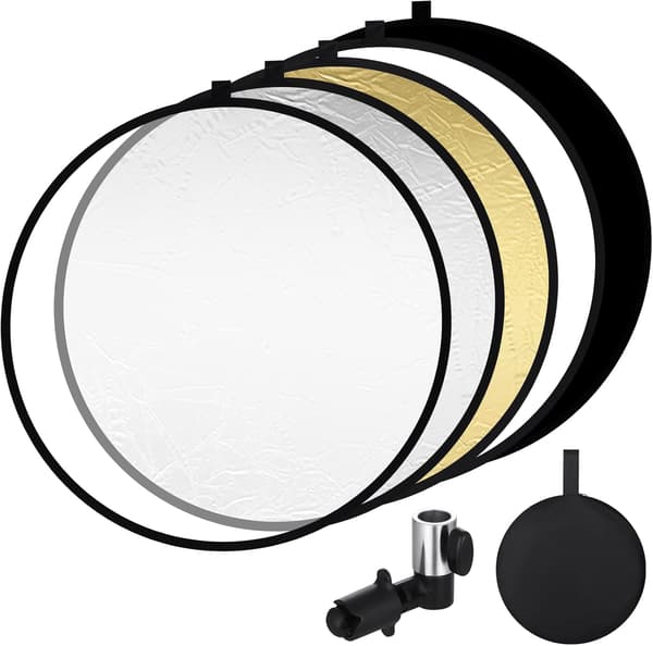 Bærbart Reflektor Fotografi Sæt med Sammenklappelig Reflektorholder (80 cm diameter) til Softbox, Sølv, Guld, Hvid og Sort[D]