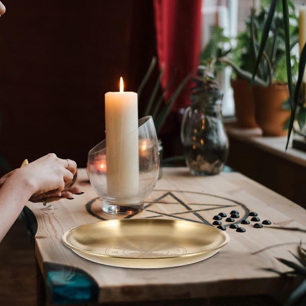 Gylden Rustfrit Stål Alter Ritual Tallerken Fad til Lys Holder 1 Sæt[D]