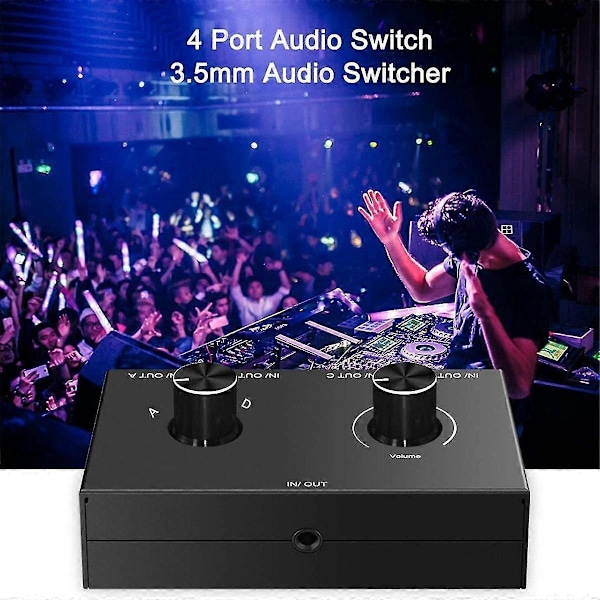 4-vägs 3,5 mm Jack Audio Switcher Stereo Bidirektionell Audio Switch Splitter Box 4 In 1 Ut Hörlurar