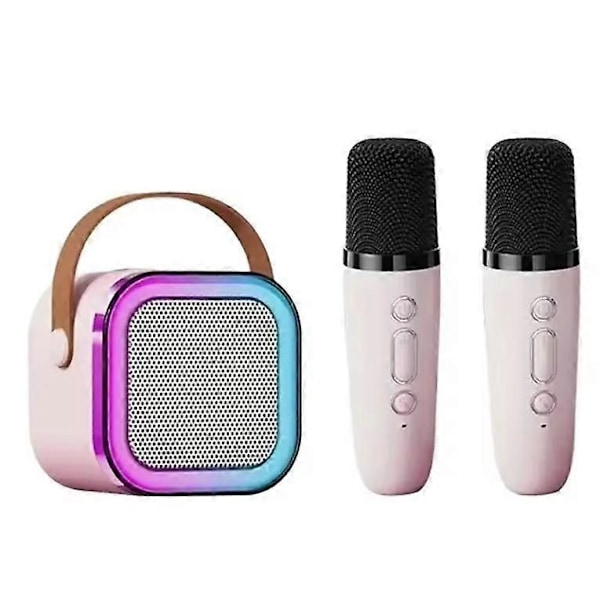 Bærbar K12 Bluetooth Karaoke-høyttaler med 2 trådløse mikrofoner Pink