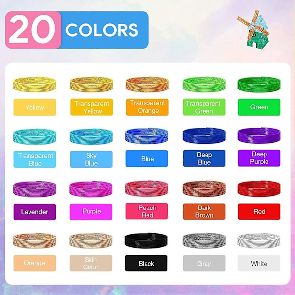 Pla 3D Filament, 1,75 mm 3D Refill, 5M 3D Filament 20 Farver Hver, Egnet til Børn og Voksne, 3D Pen Tilbehørsfilament til 3D Printer Pen[D]