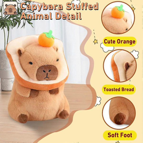 SBSG Søt Capybara Plysj Myk Capybara Kosedyr med Brød Kawaii Capybara plysj med Oransje Capybara Plysjleker Klemmer Gaver til K[D]