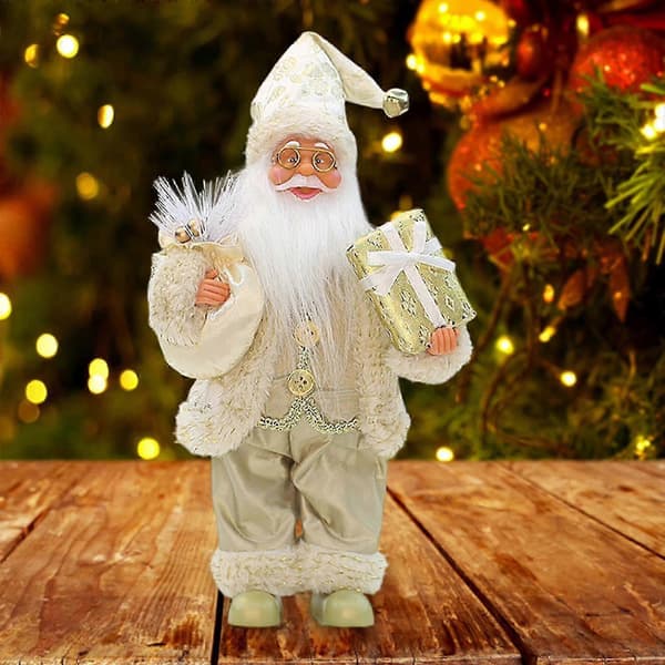 Stående julemand 30 cm Samlingsfigur Ornament Figur Sød til [D] white