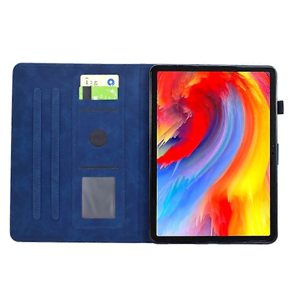 Præget Læderetui Til Lenovo Tab M9 Dark Blue