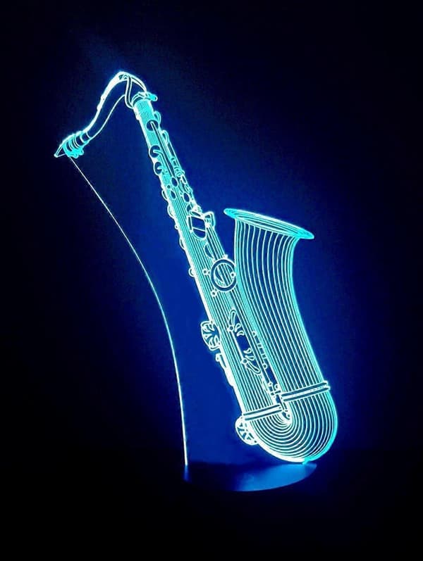 3D Saksofon Nattlys Musikk Note 7 Fargeendring LED Bordlampe Akryl Flat ABS Base USB Lader Hjem Dekorasjon Leke Bursdag Barn Ch[D]