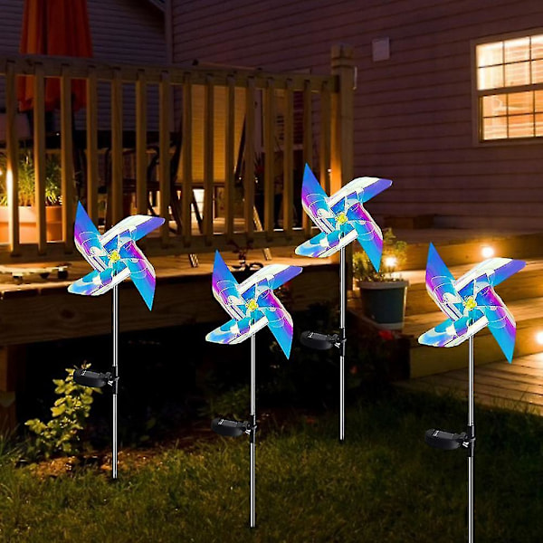 Solvindspinnare Trädgård LED Solcellsdriven Stake Pinwheels Ljus Utomhus Dekorativ Gräsmatta Belysning Koppartrådlampa