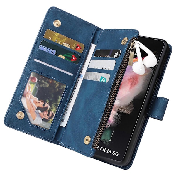 Fodral för Samsung Galaxy Z FOLD 3 5G Läder Magnetisk Handväska Dragkedja Fickficka Armband Kompatibel med Samsung Galaxy Z FOLD 3 5G Fodral