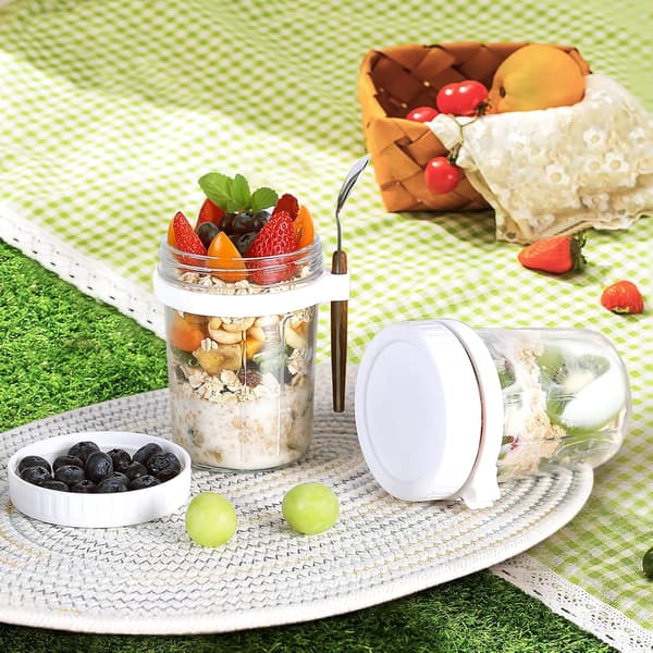 Vit Overnight Oats Burk med Lock och Sked, 2.0L[D]