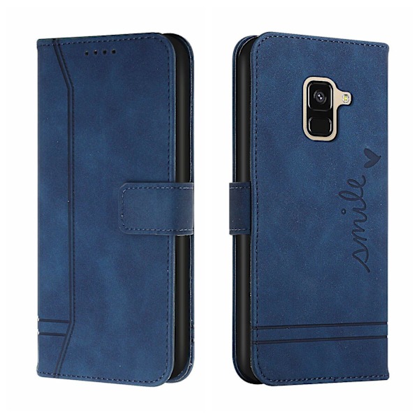Læder Magnetisk Lukning Etui med Flip Wallet Støttefunktion Cover til [D] Blue Samsung Galaxy A6 2018