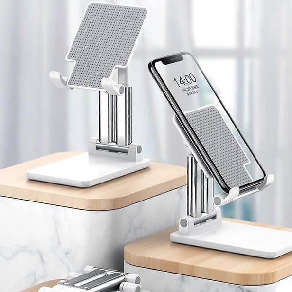 Mobiltelefonställ för skrivbord, justerbart, hopfällbart, flexibelt telefonställ [D] Silver