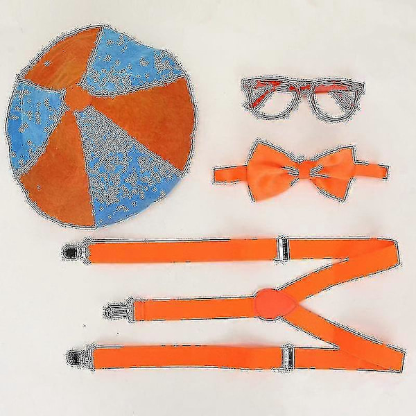 Puku- ja Cosplay-tarvikkeet, jotka sopivat täydellisesti pukeutumiseen ja leikkiin - sisältää ikonisen oranssin perhosoljensa, henkselit, hatun ja silmälasit