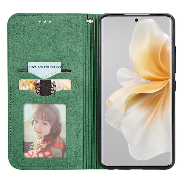 Etui for TCL 50 Pro Nxtpaper 5G - Skinnfølelse i lær, kortlomme, magnetisk lukking Green