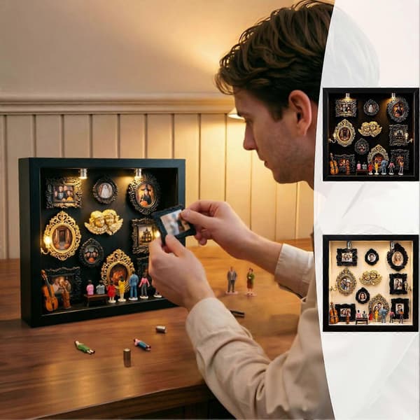 Bilderamme med menneskefigurer Miniramme Display Shadow Case for bursdag innflytting (D) WHITE