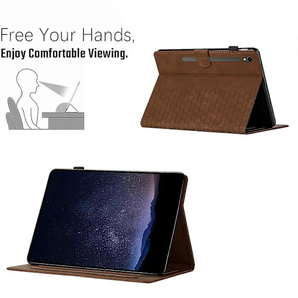 Fodral för Samsung Galaxy Tab S9 FE/S9, Honungsvax-Tryckt Lädertablettfodral med Kortfack