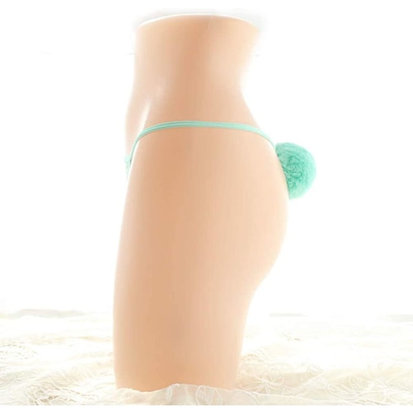 Kaise Sexiga stringtrosor för kvinnor Söt kaninsvans G-string Pälsboll Bikini T-rygg Cosplay Underkläder Party Kostymgåva[D] Mint Green