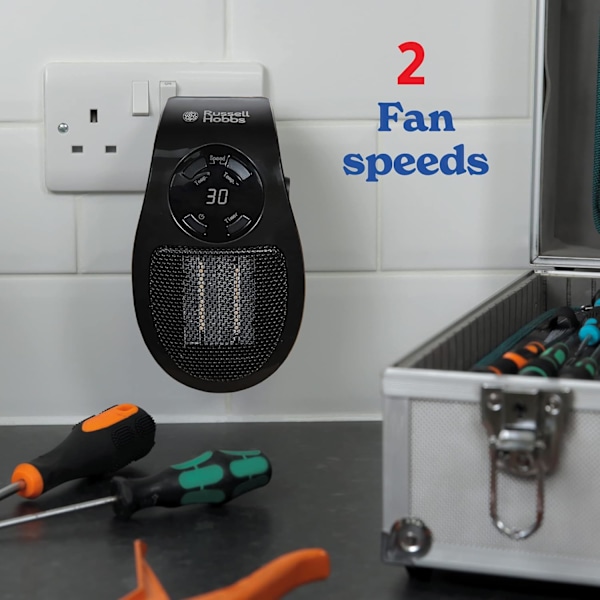 500W Keramisk Pluggvärmare, Justerbar Termostat, 12 Timmars Timer & LED-Display, 2 Fläktlägen, Svart