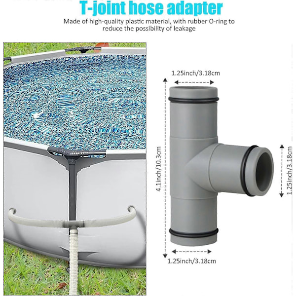 T-stycksförlängning för slangkoppling, 38 mm till 32 mm, poolslangadapter för Intex Bestway Coleman, 3-vägs ventilslangkoppling med rostfritt [D] 3-way Valve 1 piece