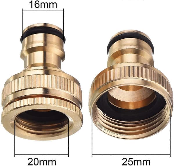Messing haveslangehane-stikfitting til 2-i-1 gevindhaneadapter (2 stk., messingfarve)[D]