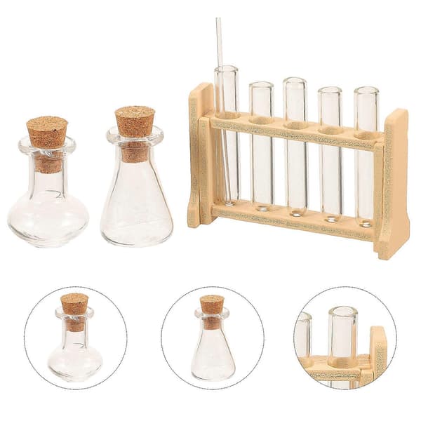 Reagensglas Rack Holder 1 Sæt Til Dukkehus Mini Størrelse Khaki Lavet Af Træ- Og Glasmateriale[D]