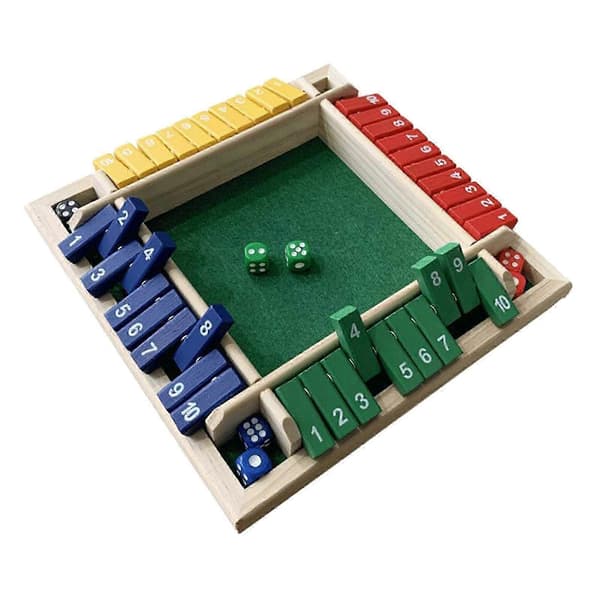 Shut The Box brætspil (2-) Voksne 4-sidet træbrætspil, 2 + Shut The Box[D]