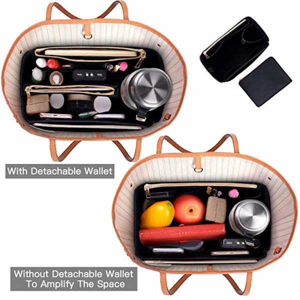 Handväska snygg insats handväska arrangör foder väska påse dragkedja stängning tote arrangör skötväska insats sminkväska kvinnor resor Black