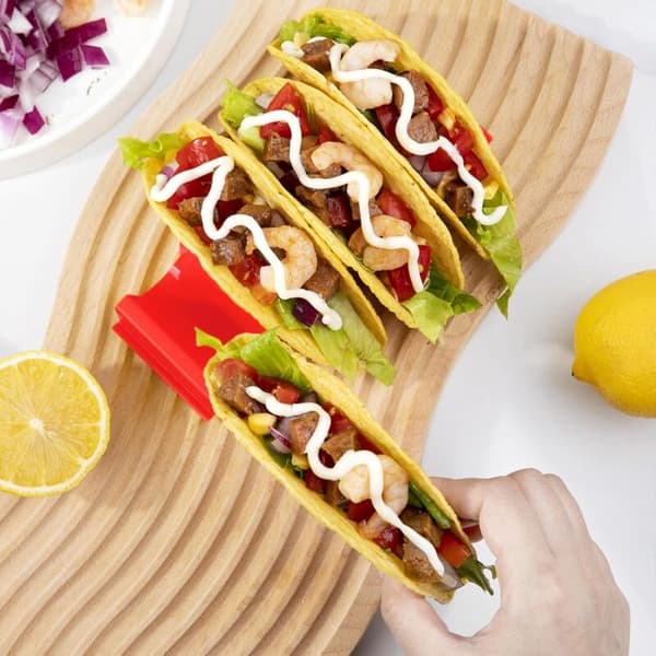 1 rød tacoholder i rustfrit stål, stabilt køkkentilbehør