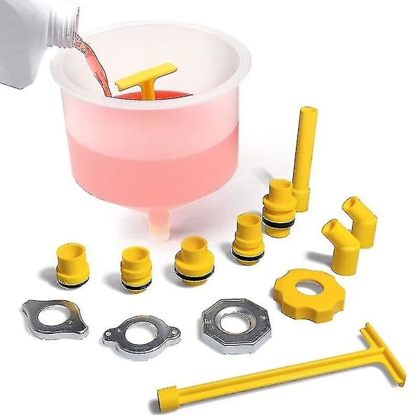 Auto No Spill Coolant Funnel Kit Spill Free Radiator Coolant Filling Funnel Bleeder With Adapters General-purpose 15pcs