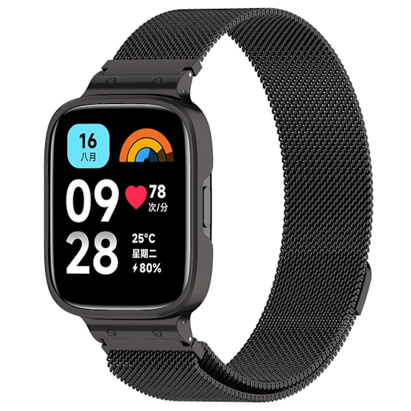Xiaomi Redmi Watch 3 Active/Watch 3 Lite -kelloon ruostumattomasta teräksestä valmistettu Milanese-ranneke kellokotelolla Ca[D]