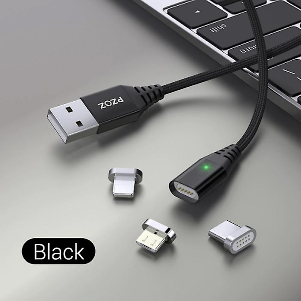 USB 2.0 - iPhone Lightning Magneettinen Latauskaapeli 2 Metriä Punottu Nylon Latauskaapeli Datakaapeli Musta