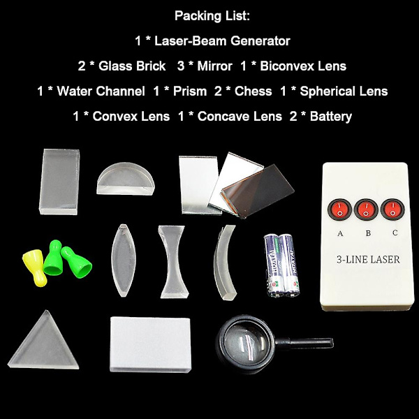 Fysiskt optiskt kit, laboratorieutrustning, optisk konkav konvex lins, prismaset, optisk testlåda [D]