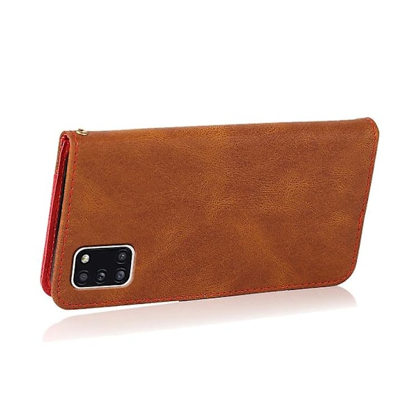 Til Samsung Galaxy A31 To-farvet Syet Læder Telefonetui Brown Red