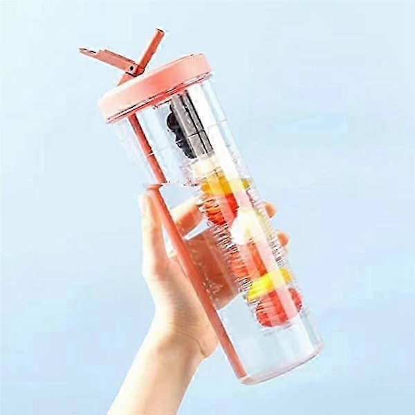 Foldbar Vandkop med Sugerør, Frugt Infuser Vandkop med Sugerør, Genanvendelige Vandflasker, Moderne Vandkop Orange[D]