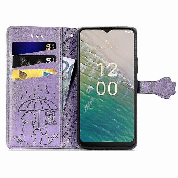 For Nokia C32 Katte- og Hunde-preget Lær Telefonveske[D]