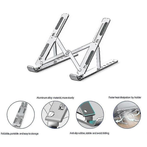 Laptopstativ, Aluminium Laptopstativ, Høydejusterbart Sammenleggbart Stativ (sølv)[D]