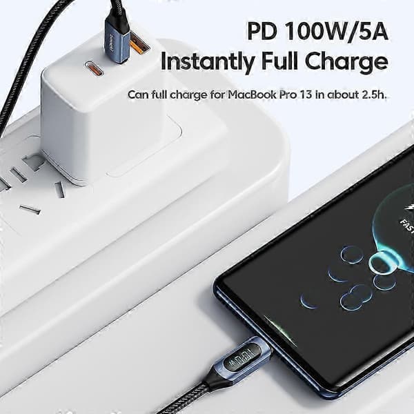 TOOCKI TQ-X03 2m Digital Display Datakabel USB-C til USB-C PD 100W Ladekabel-[D] Multicolor Black