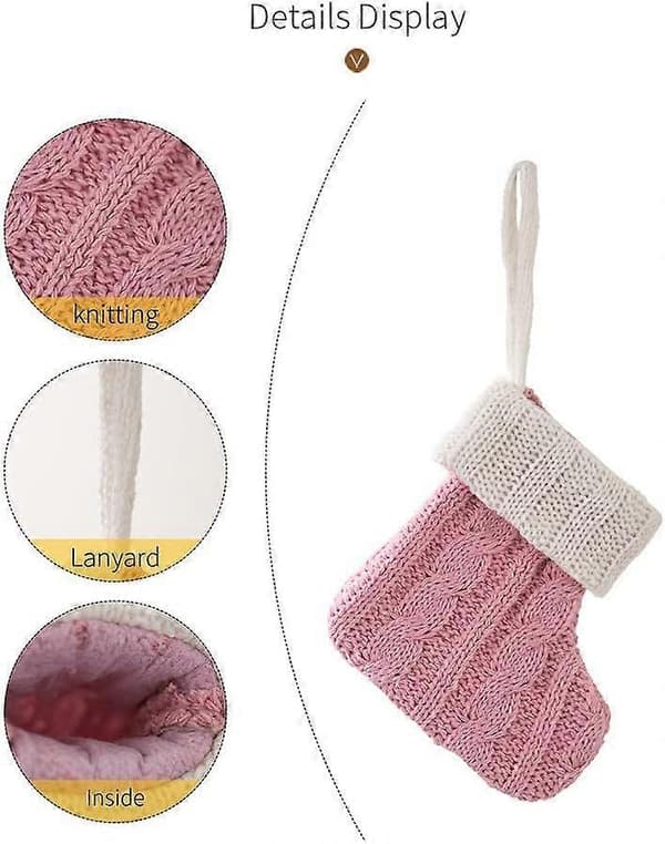 UrbanMingle 6-pack Stickade Julstrumpor, Rosa, Grå, 10 cm, Hängande[D]