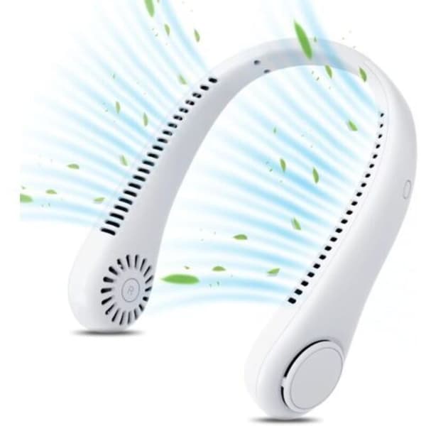 Genopladelig bærbar halsventilator, 360° luftstrøm, 3 hastigheder, til soveværelse, udendørs, kontor (hvid)（D）