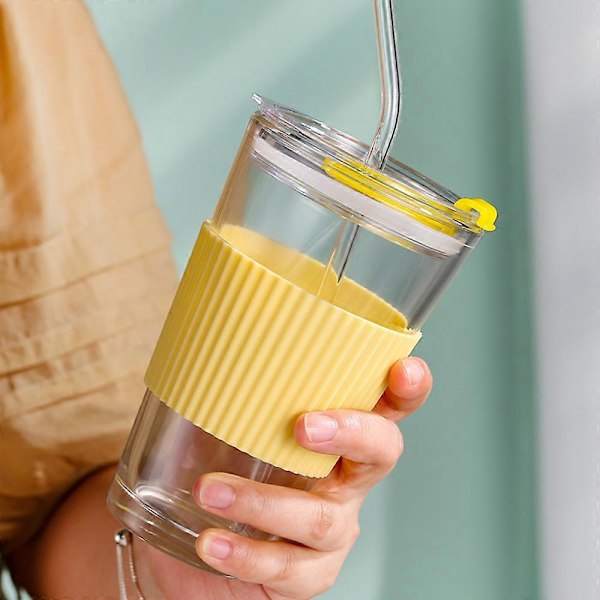 450 ml kaffekopp, mjölkkopp, tekopp, glas, kopp med sugrör, kopp med lock, dryckeskopp med mugghållare[D] yellow