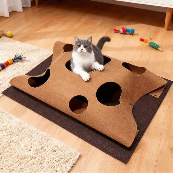 CatMats Interaktiv Multifunksjonell Sammenleggbar Matte Katte Innendørs Lek Tunnel Hule Matte for Riping Res[D]