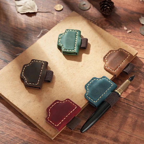 Magnetisk penholder i læder til notesbog elastiske penringeholder notesbog penholder til journal notesblok mørkegrøn[D] brown