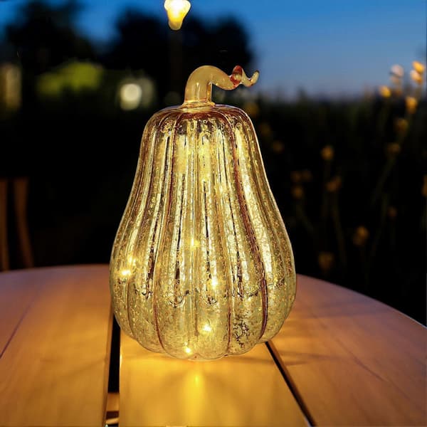 Glitterende Glassgresskar Bordlampe Med Timer, Høstdekorlys For Peis (D) b