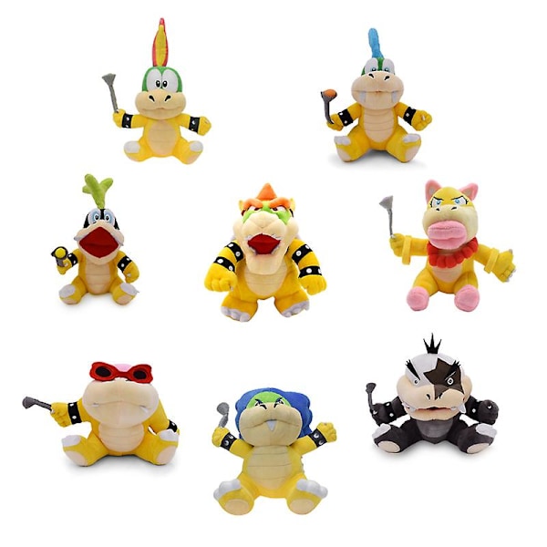Täytetyt eläimet Prinsessa Peach Bowser Koopa JR Ludwig Roy Morton Wendy Lemmy Iggy Larry Anime Pehmo Sarjakuva Peluche Nuket Pehmolelut[YJD]
