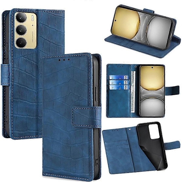 För Realme C75/Realme 14x 5G Läderfodral Plånboksställ Krokodiltextur Mobiltelefonskydd[D] Multicolor Blue